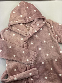 Теплий вельсофт халат для дівчинки Фламінго Горох пудра 883-910 - світлина