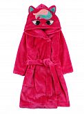 Теплый халат вельсофт для девочки Единорожка малиновый 441-909