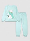 Утепленная пижама для девочки Фламинго Мишка бирюзовая 329-055