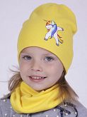 Комплект шапка и хомут для девочки Semejka Единорог желтый 9317