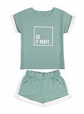 Комплект футболка и шорты для девочки Фламинго зеленый 837-416