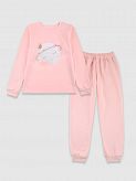 Утепленная пижама для девочки Фламинго Космос персиковая 329-055