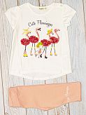 Комплект футболка и бриджи для девочки Breeze Cute Flamingos молочный 13490