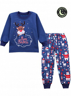 Утеплення піжама зі світловим малюнком Фламінго Merry Christmas синя 329-328 - ціна