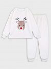Пижама детская вельсофт Фламинго Новогодний оленёнок молочная 015-909