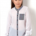 Шкільна блузка для дівчинки Mevis біла з синім кантом 2763-02 - ціна