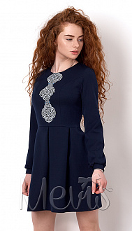 Платье с вышивкой школьное для девочки Mevis синее 2357-01 - ціна